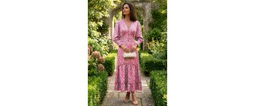 Aqua Red Irene Rose Twill Ellen Dress Model 1